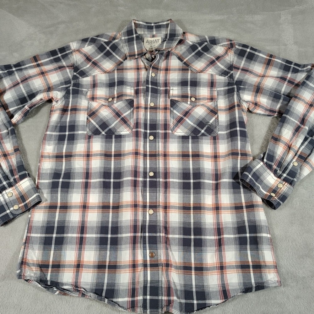 Ariat Pearl Snap Shirt Men M Black Plaid Country Western Rodeo Cowboy Long Sl